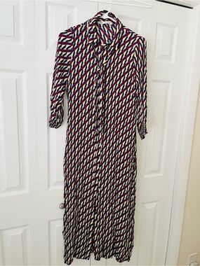 Zara Geometric Maxi Dress in Navy, Cream & Burgundy